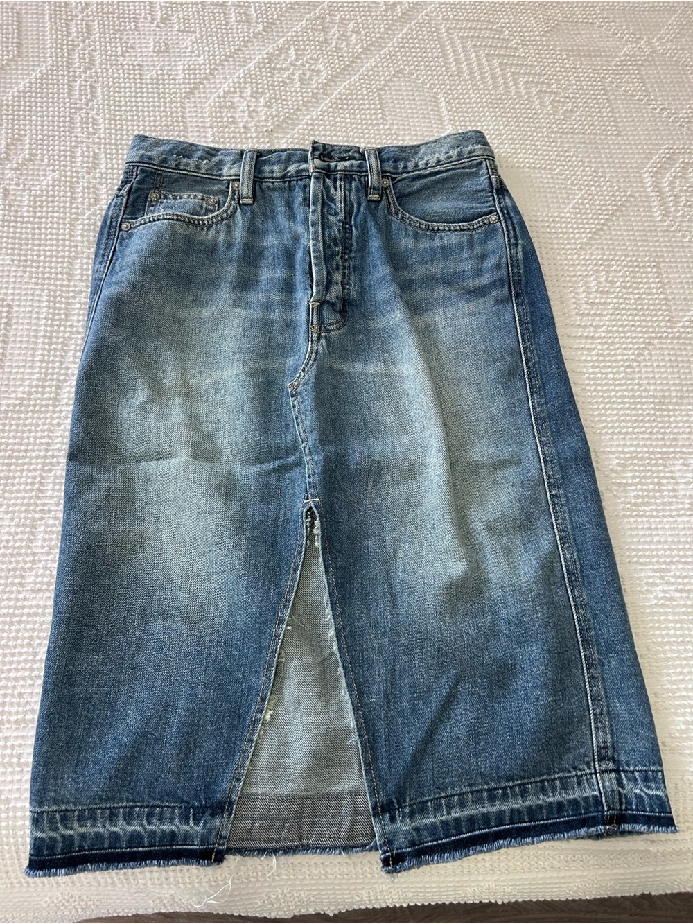 We the Free denim knee length slit skirt